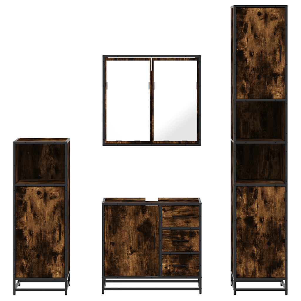 4-delige Badkamermeubelset bewerkt hout gerookt eikenkleurig is nu te koop bij PeponiXL, paradijselijk wonen!