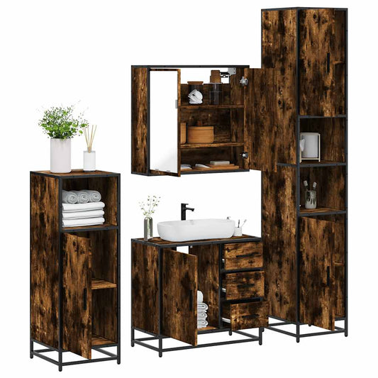 4-delige Badkamermeubelset bewerkt hout gerookt eikenkleurig is nu te koop bij PeponiXL, paradijselijk wonen!