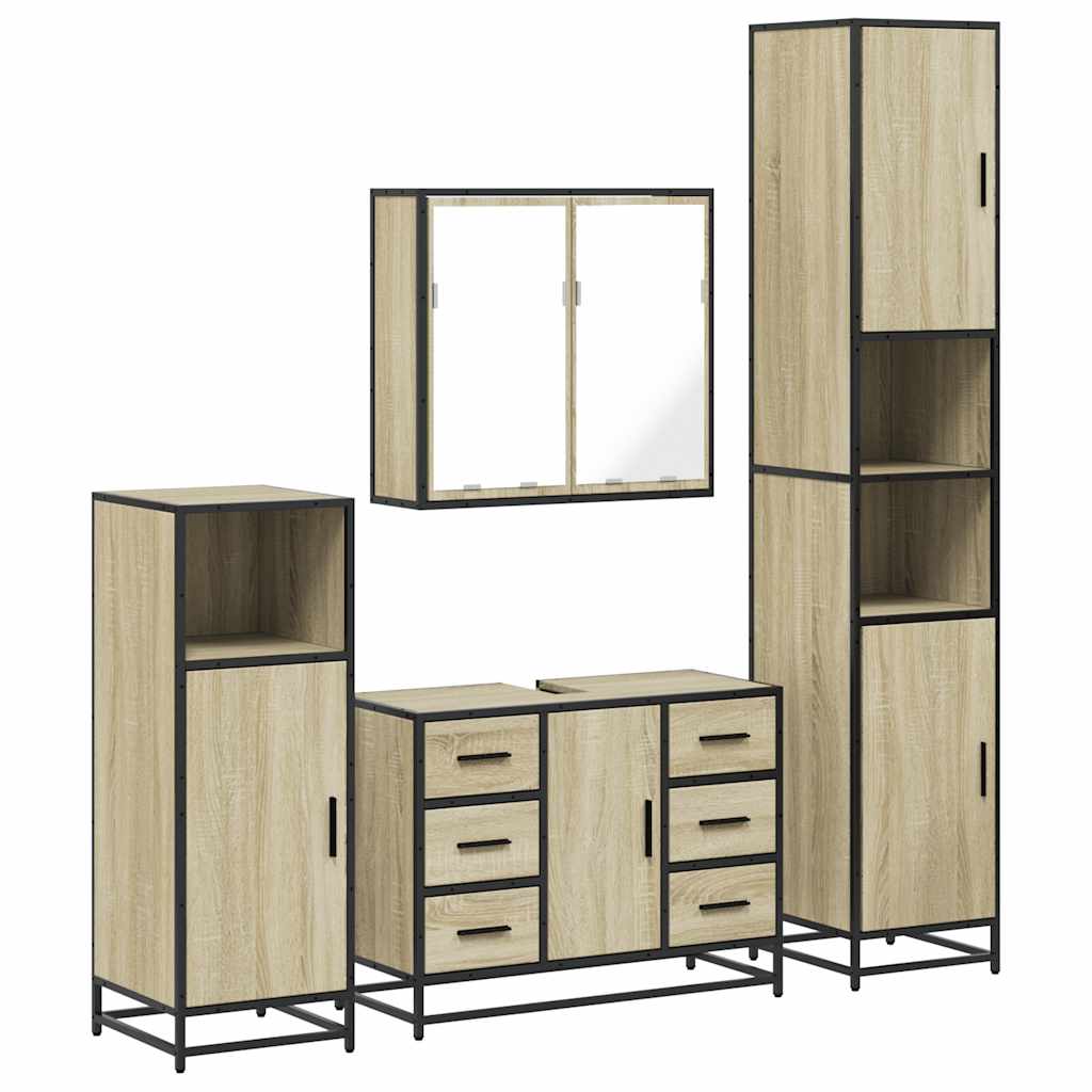 4-delige Badkamermeubelset bewerkt hout sonoma eikenkleurig is nu te koop bij PeponiXL, paradijselijk wonen!