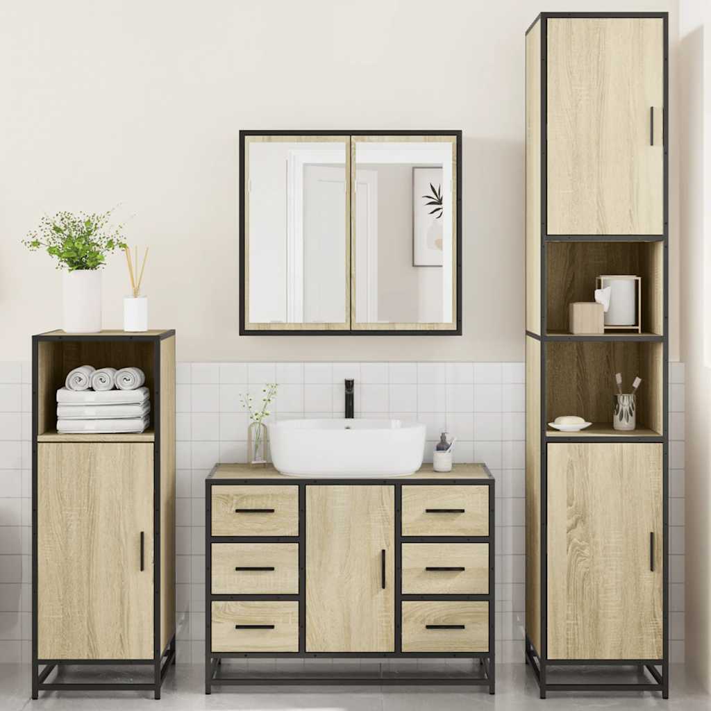 4-delige Badkamermeubelset bewerkt hout sonoma eikenkleurig is nu te koop bij PeponiXL, paradijselijk wonen!