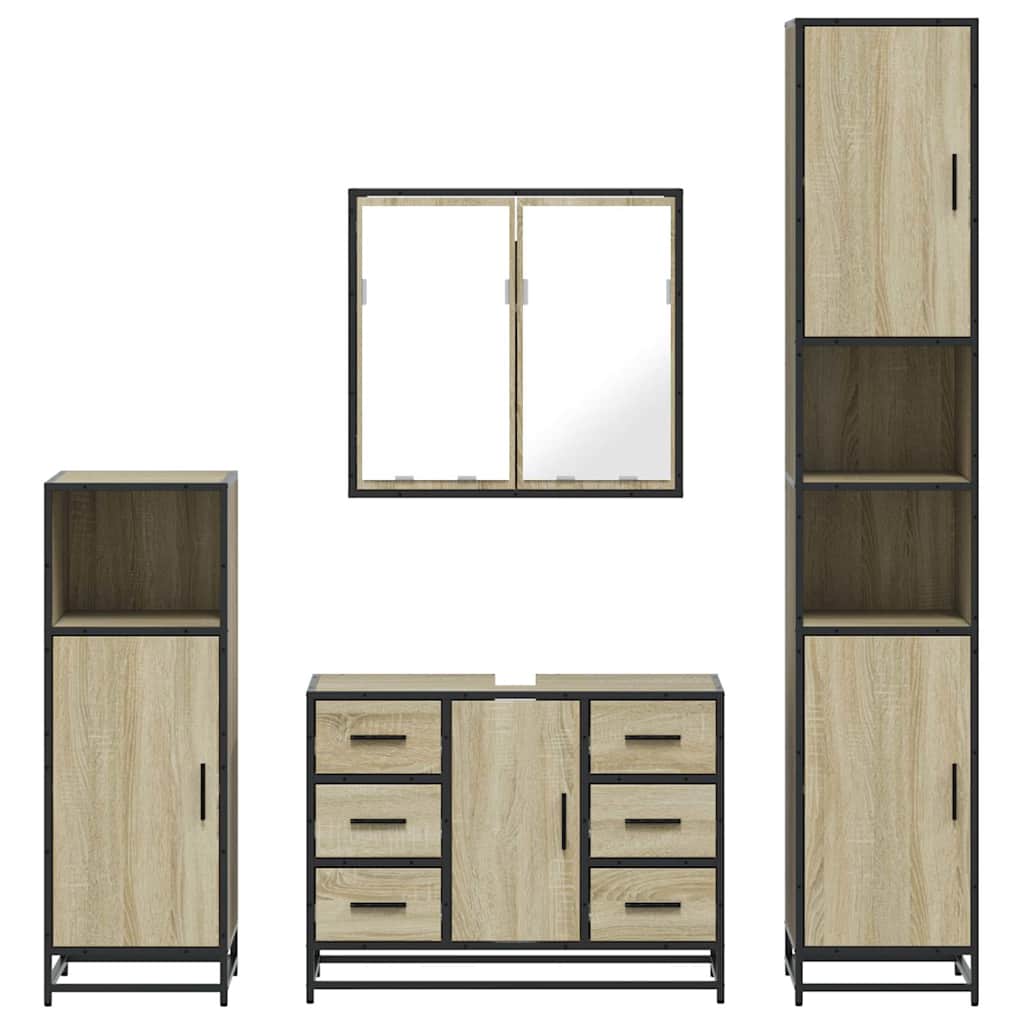 4-delige Badkamermeubelset bewerkt hout sonoma eikenkleurig is nu te koop bij PeponiXL, paradijselijk wonen!