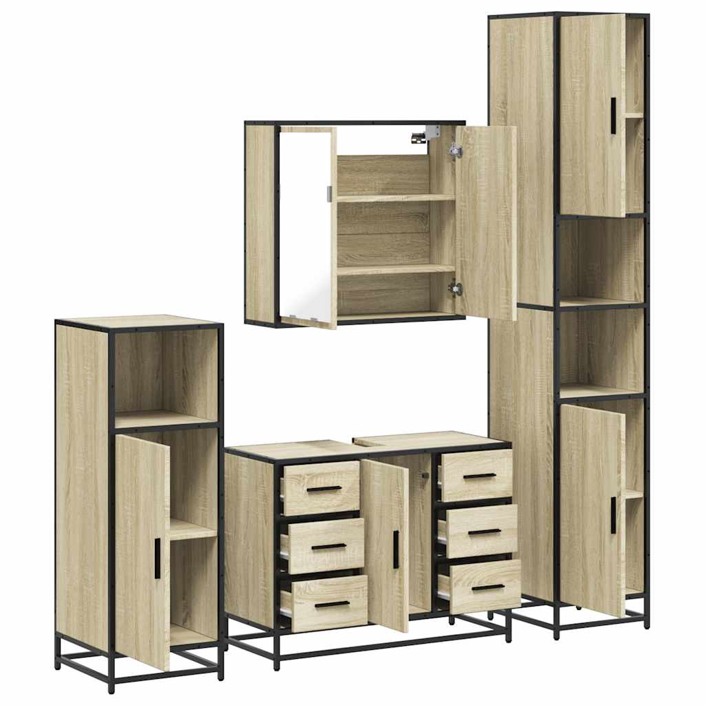 4-delige Badkamermeubelset bewerkt hout sonoma eikenkleurig is nu te koop bij PeponiXL, paradijselijk wonen!