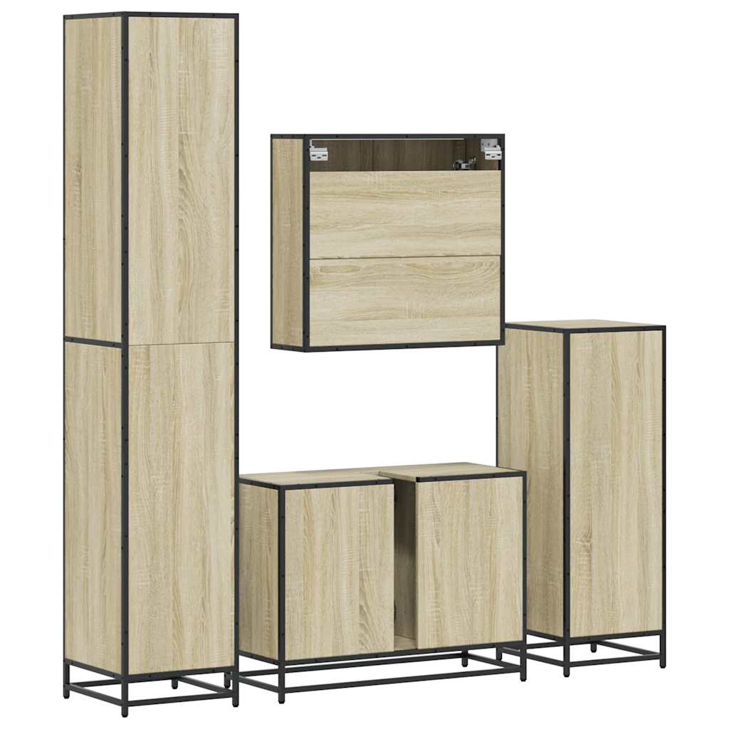 4-delige Badkamermeubelset bewerkt hout sonoma eikenkleurig is nu te koop bij PeponiXL, paradijselijk wonen!