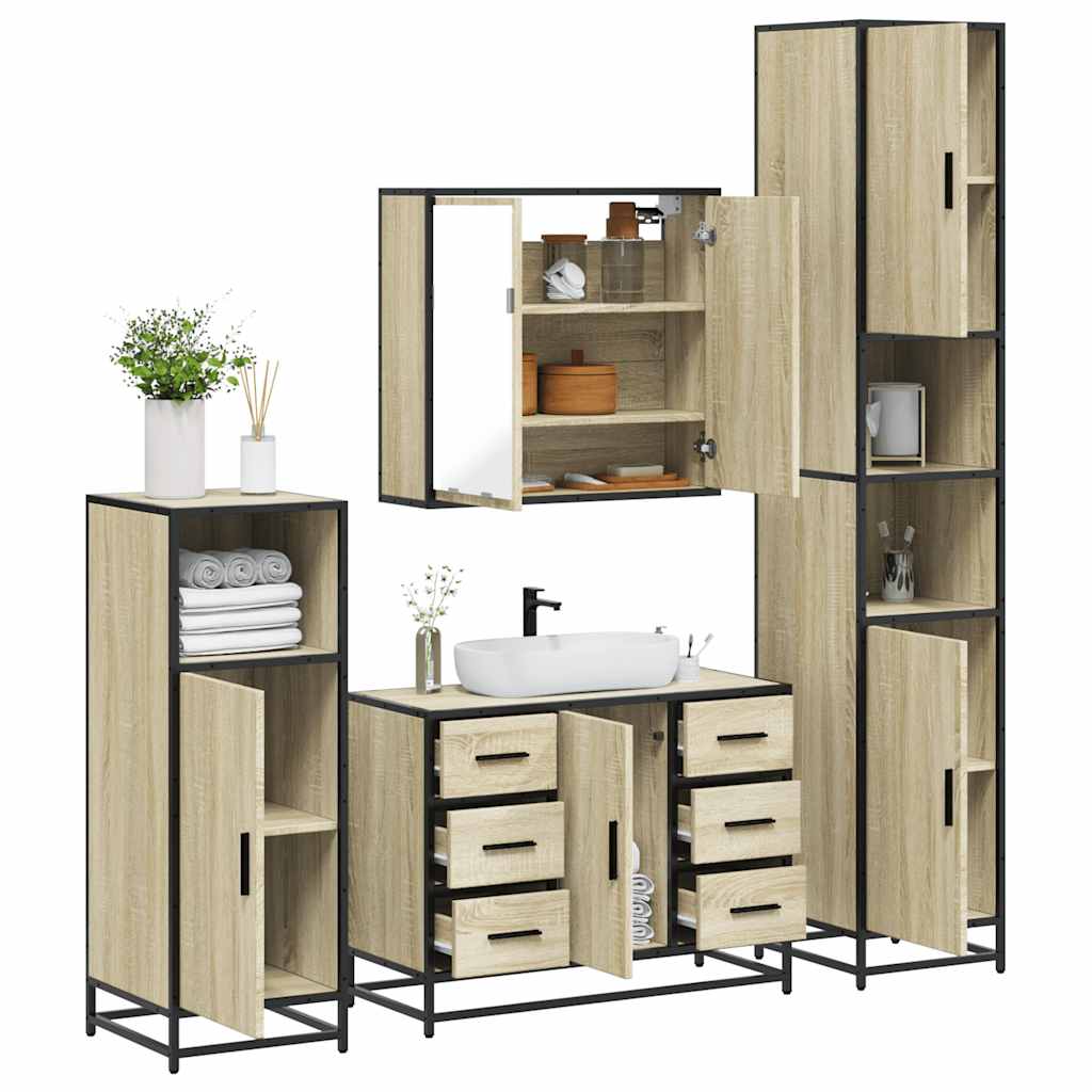 4-delige Badkamermeubelset bewerkt hout sonoma eikenkleurig is nu te koop bij PeponiXL, paradijselijk wonen!