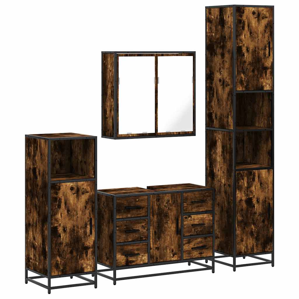 4-delige Badkamermeubelset bewerkt hout gerookt eikenkleurig is nu te koop bij PeponiXL, paradijselijk wonen!