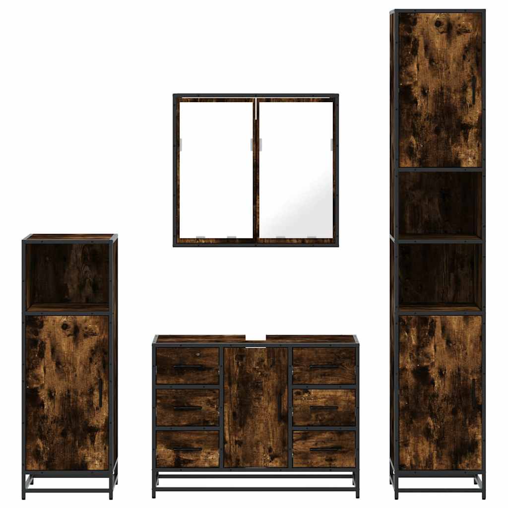 4-delige Badkamermeubelset bewerkt hout gerookt eikenkleurig is nu te koop bij PeponiXL, paradijselijk wonen!