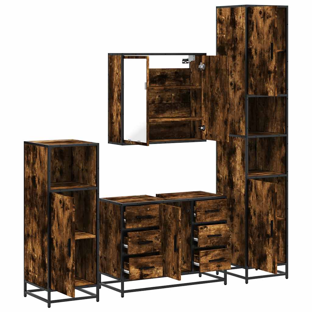 4-delige Badkamermeubelset bewerkt hout gerookt eikenkleurig is nu te koop bij PeponiXL, paradijselijk wonen!