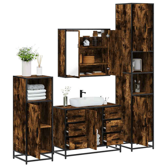 4-delige Badkamermeubelset bewerkt hout gerookt eikenkleurig is nu te koop bij PeponiXL, paradijselijk wonen!