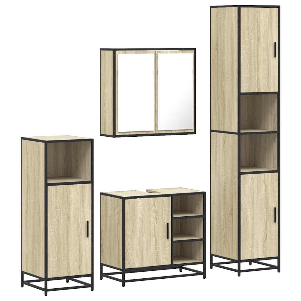 4-delige Badkamermeubelset bewerkt hout sonoma eikenkleurig is nu te koop bij PeponiXL, paradijselijk wonen!