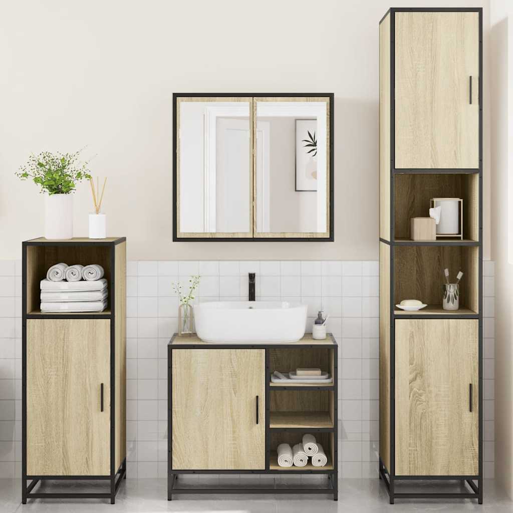 4-delige Badkamermeubelset bewerkt hout sonoma eikenkleurig is nu te koop bij PeponiXL, paradijselijk wonen!