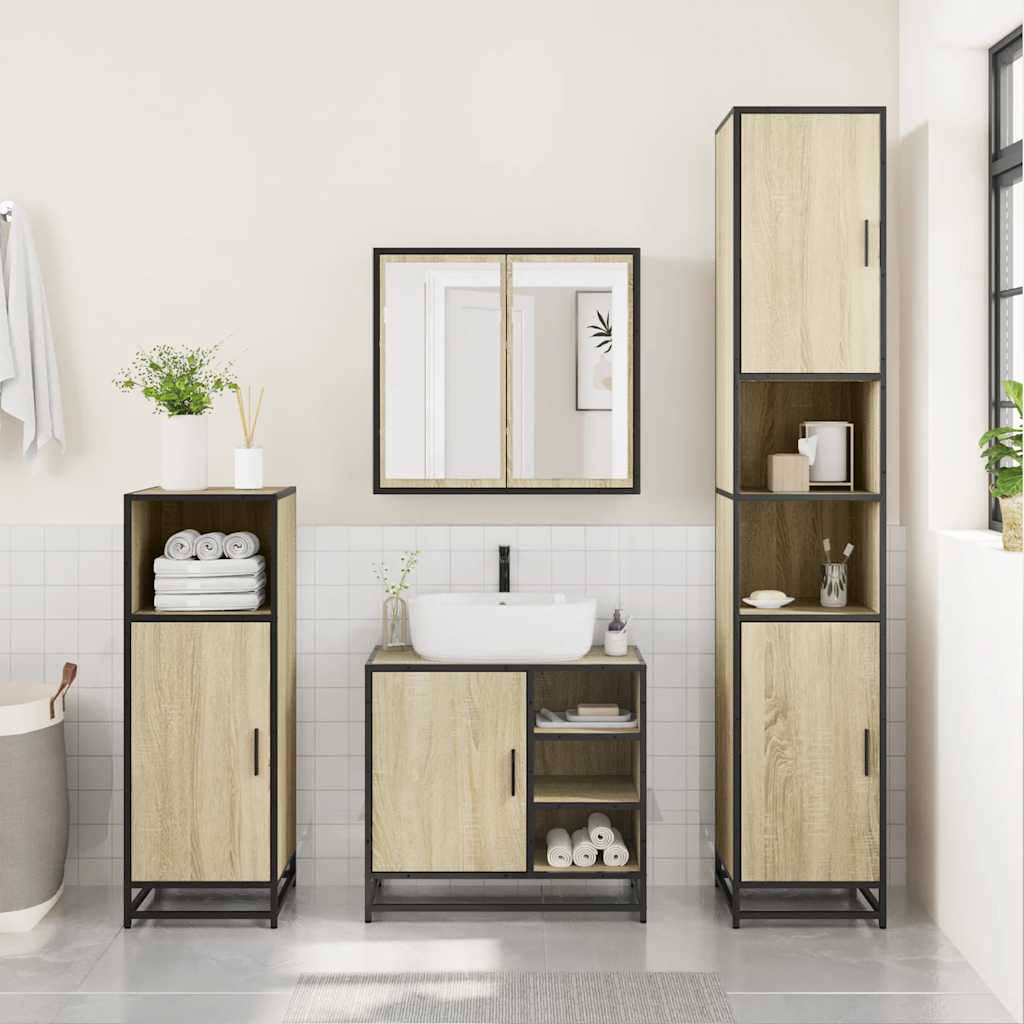 4-delige Badkamermeubelset bewerkt hout sonoma eikenkleurig is nu te koop bij PeponiXL, paradijselijk wonen!