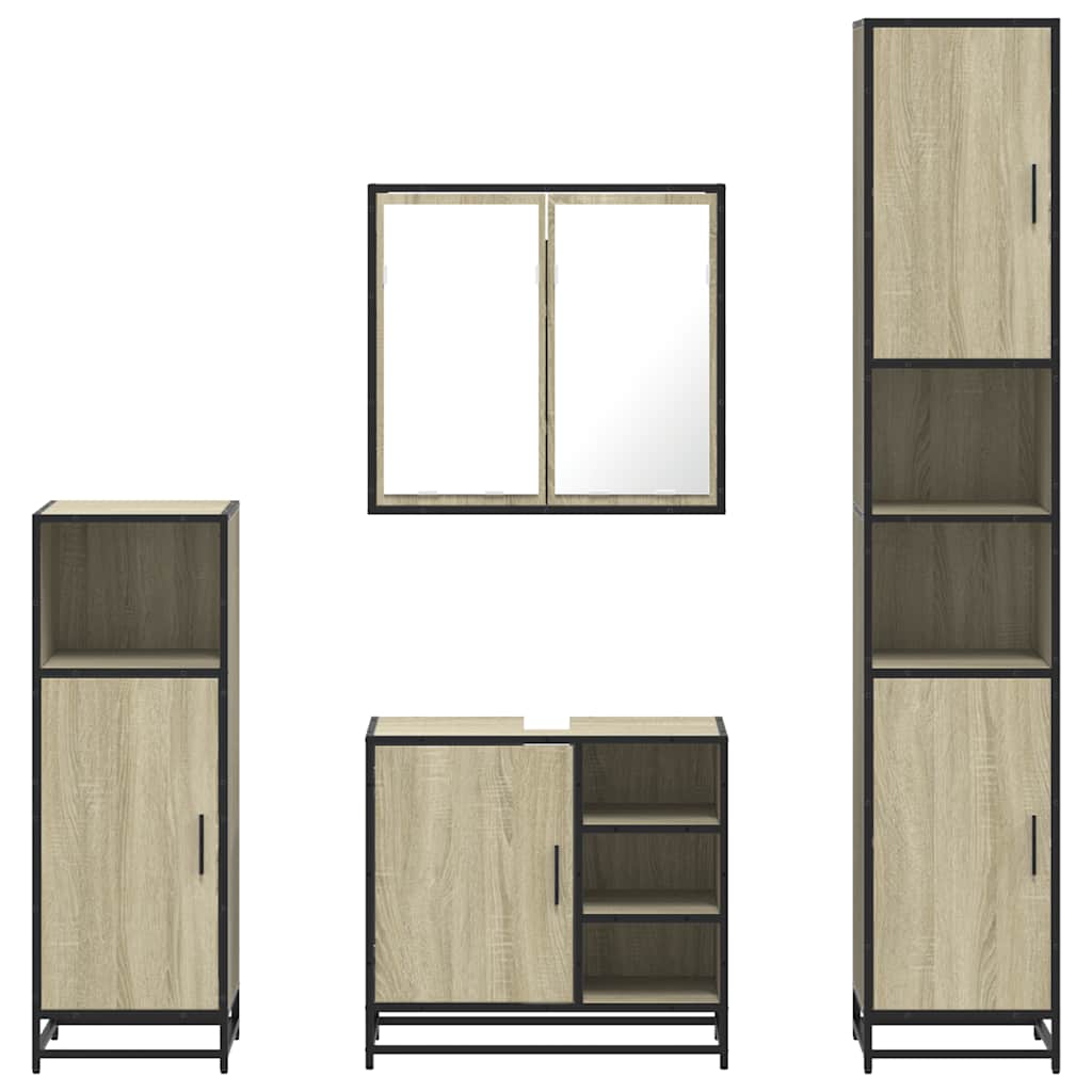 4-delige Badkamermeubelset bewerkt hout sonoma eikenkleurig is nu te koop bij PeponiXL, paradijselijk wonen!