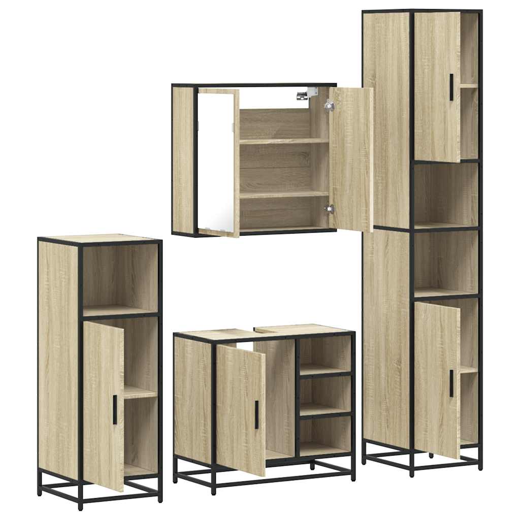 4-delige Badkamermeubelset bewerkt hout sonoma eikenkleurig is nu te koop bij PeponiXL, paradijselijk wonen!