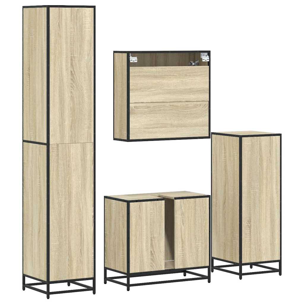 4-delige Badkamermeubelset bewerkt hout sonoma eikenkleurig is nu te koop bij PeponiXL, paradijselijk wonen!