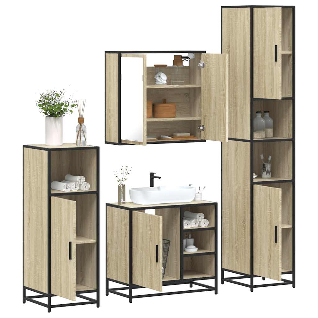 4-delige Badkamermeubelset bewerkt hout sonoma eikenkleurig is nu te koop bij PeponiXL, paradijselijk wonen!