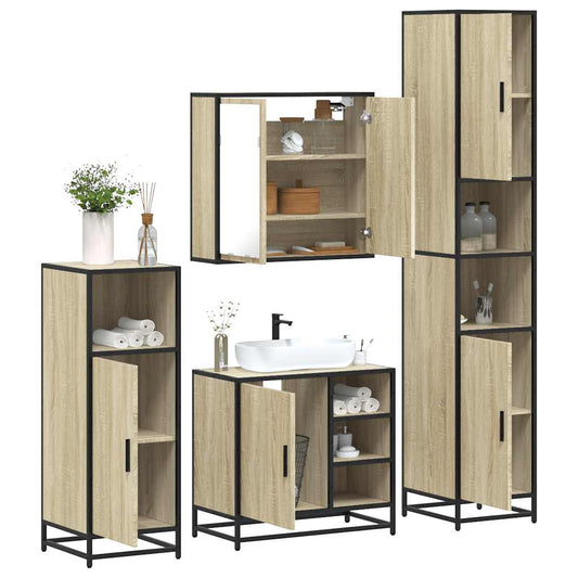 4-delige Badkamermeubelset bewerkt hout sonoma eikenkleurig is nu te koop bij PeponiXL, paradijselijk wonen!