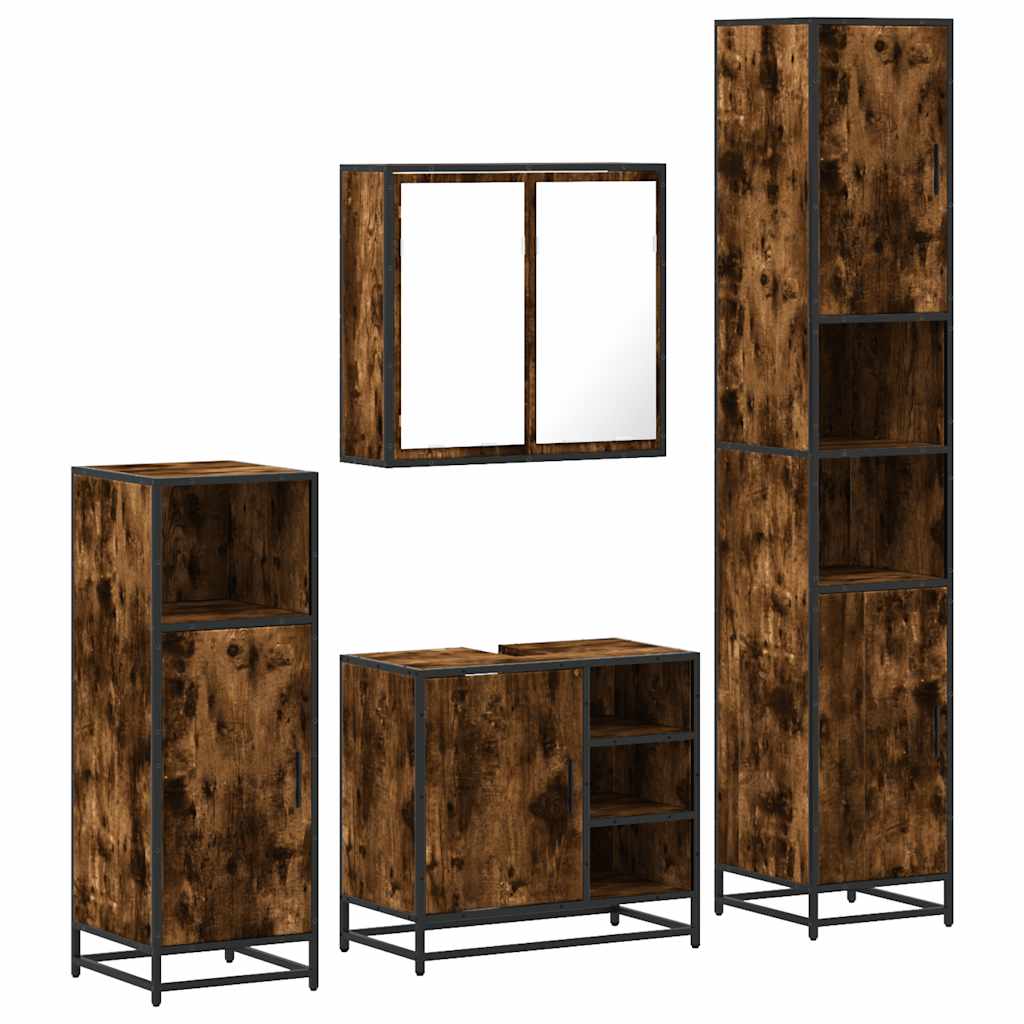 4-delige Badkamermeubelset bewerkt hout gerookt eikenkleurig is nu te koop bij PeponiXL, paradijselijk wonen!