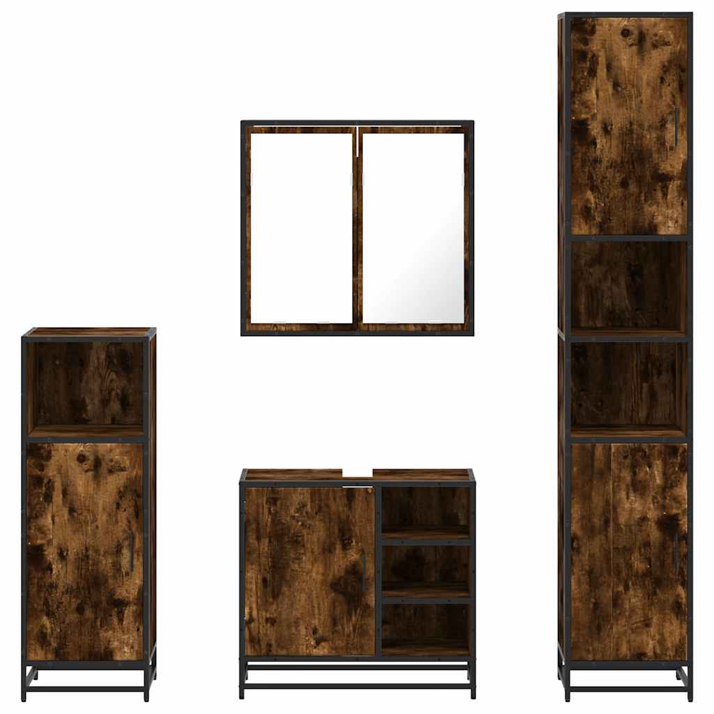 4-delige Badkamermeubelset bewerkt hout gerookt eikenkleurig is nu te koop bij PeponiXL, paradijselijk wonen!