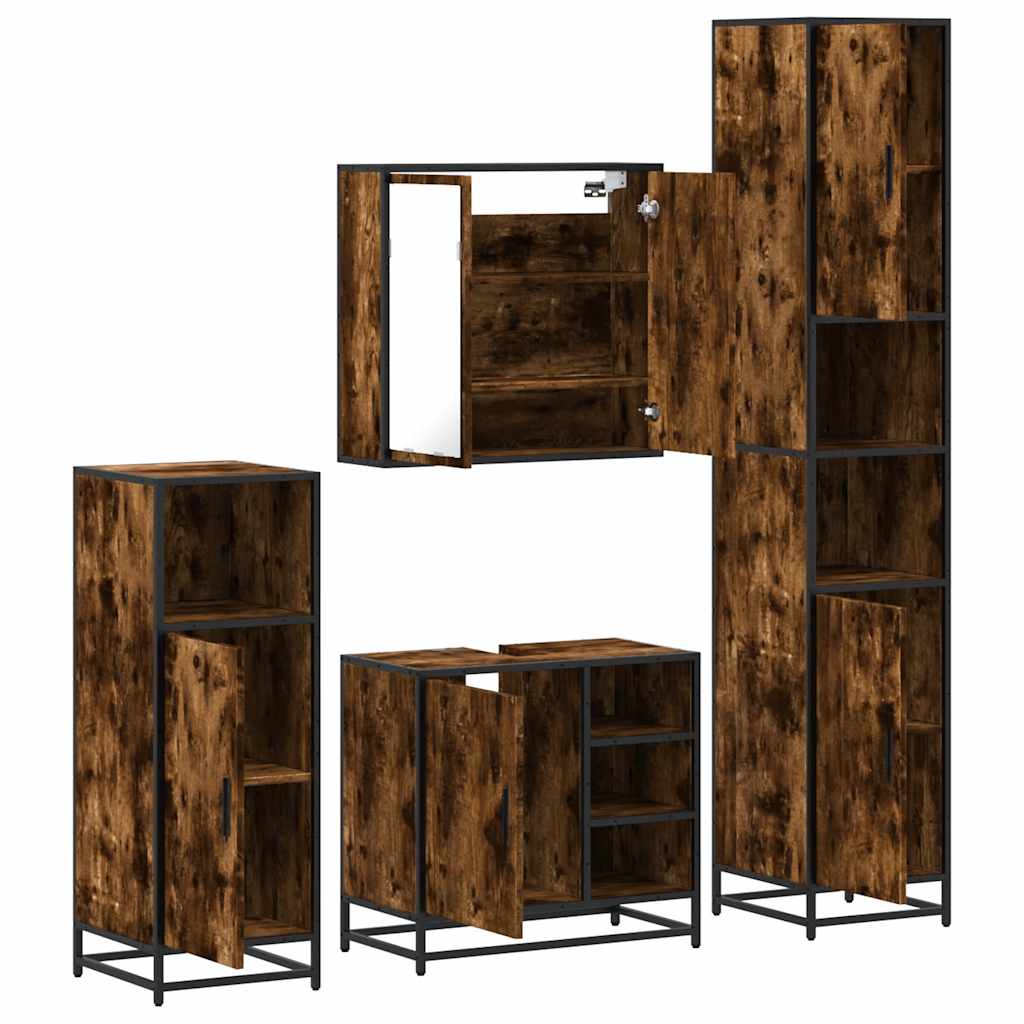 4-delige Badkamermeubelset bewerkt hout gerookt eikenkleurig is nu te koop bij PeponiXL, paradijselijk wonen!