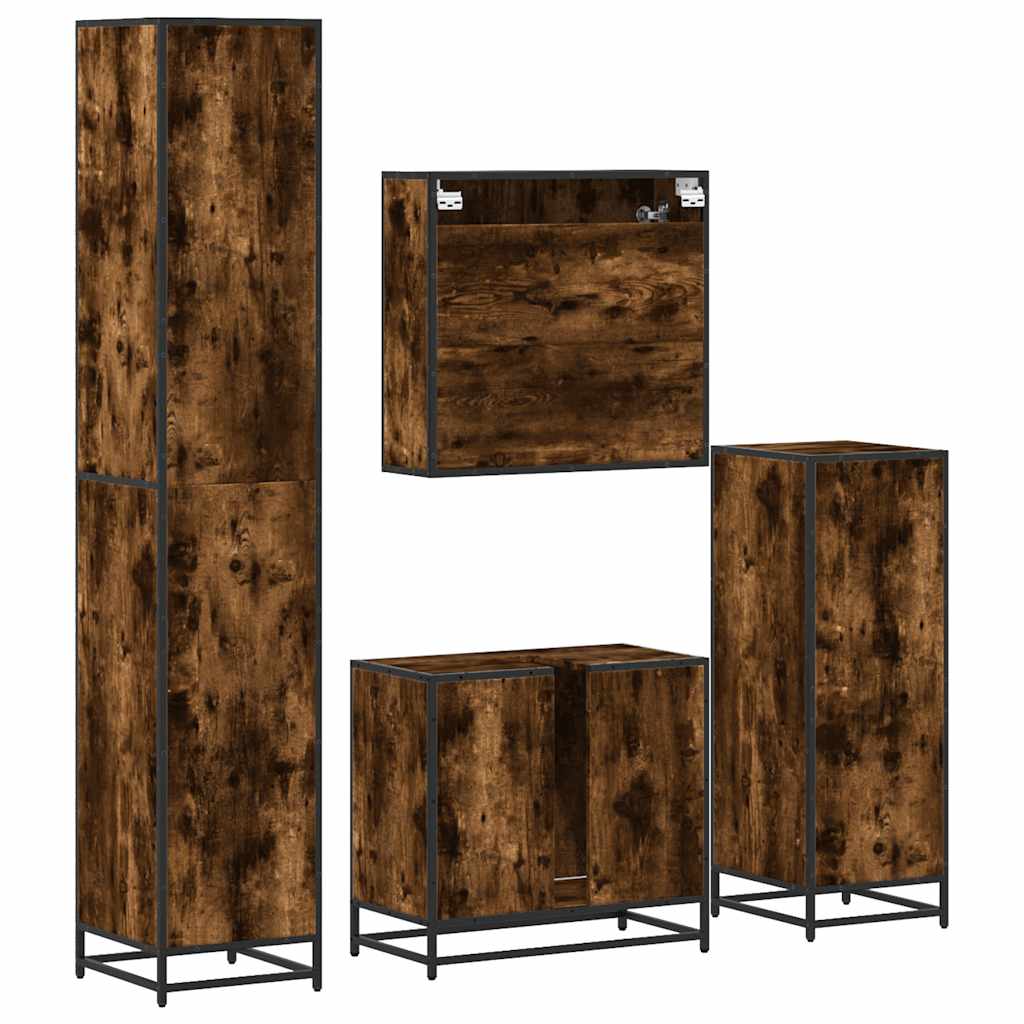 4-delige Badkamermeubelset bewerkt hout gerookt eikenkleurig is nu te koop bij PeponiXL, paradijselijk wonen!