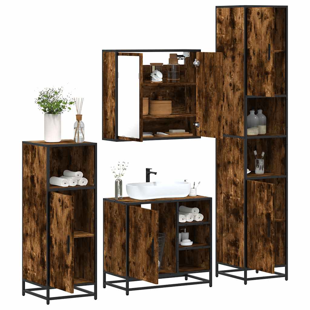 4-delige Badkamermeubelset bewerkt hout gerookt eikenkleurig is nu te koop bij PeponiXL, paradijselijk wonen!