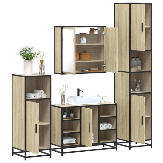 4-delige Badkamermeubelset bewerkt hout sonoma eikenkleurig is nu te koop bij PeponiXL, paradijselijk wonen!