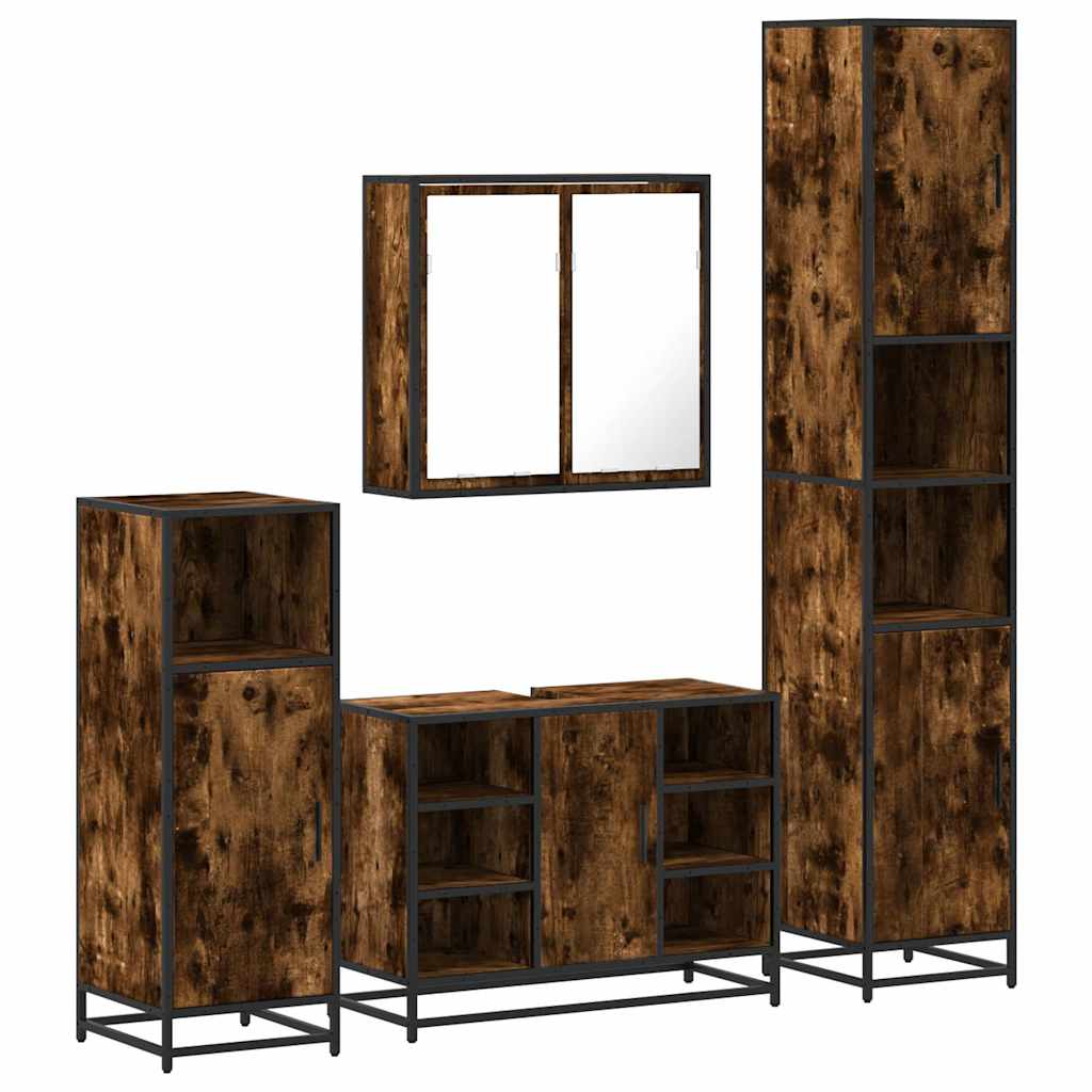 4-delige Badkamermeubelset bewerkt hout gerookt eikenkleurig is nu te koop bij PeponiXL, paradijselijk wonen!