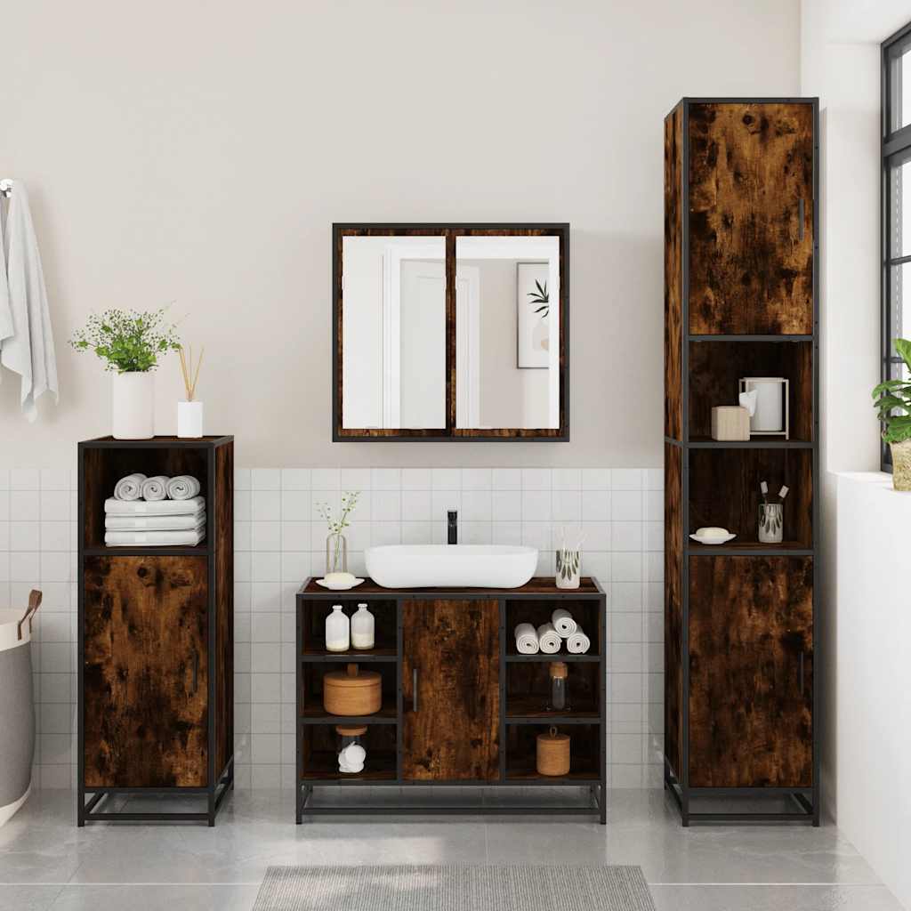 4-delige Badkamermeubelset bewerkt hout gerookt eikenkleurig is nu te koop bij PeponiXL, paradijselijk wonen!