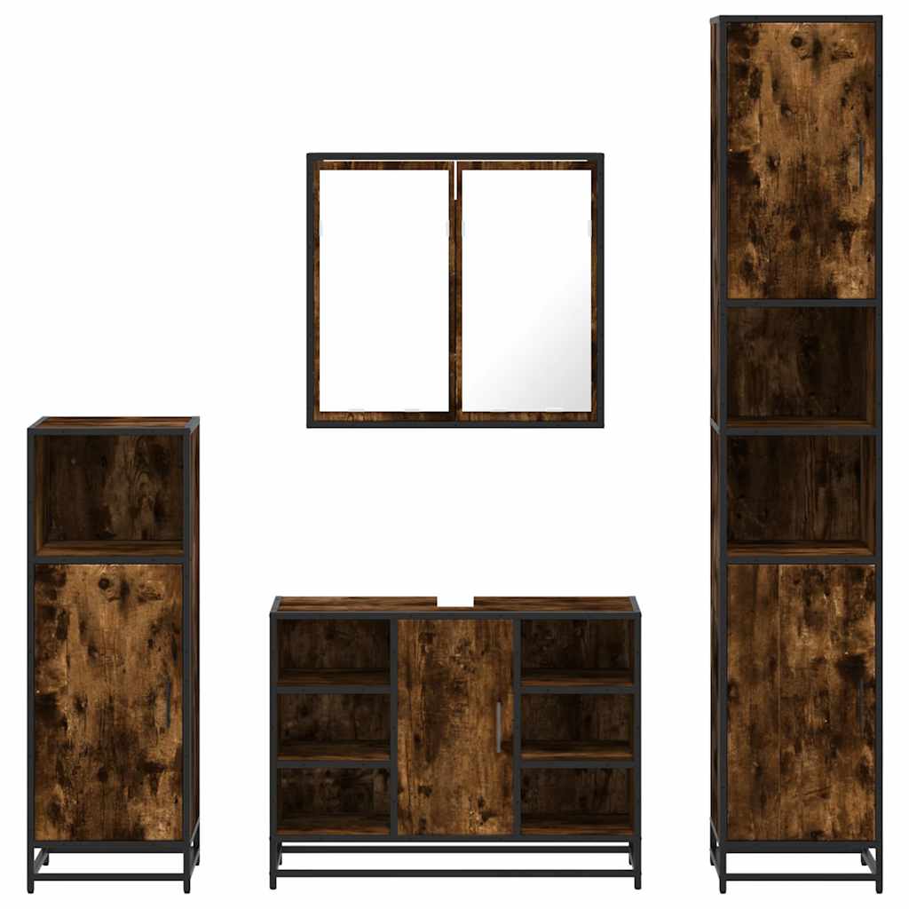 4-delige Badkamermeubelset bewerkt hout gerookt eikenkleurig is nu te koop bij PeponiXL, paradijselijk wonen!