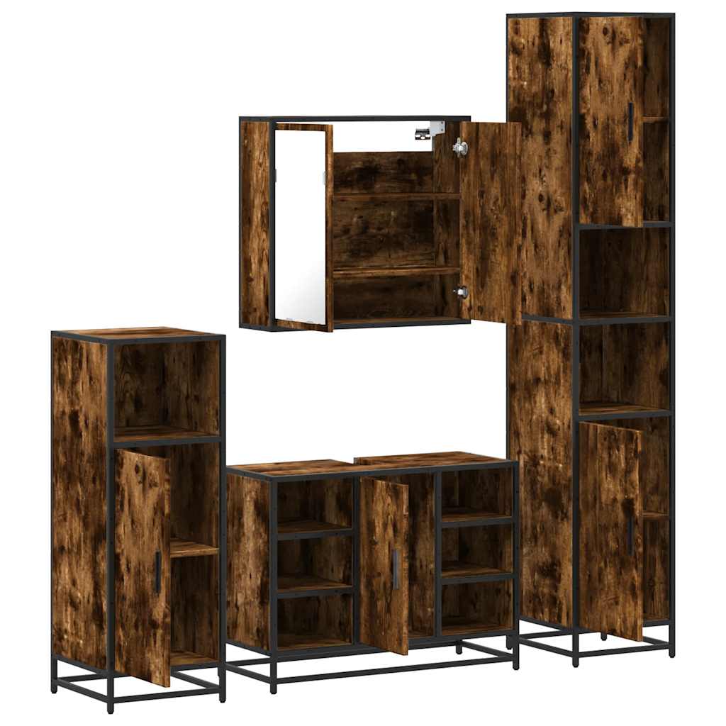 4-delige Badkamermeubelset bewerkt hout gerookt eikenkleurig is nu te koop bij PeponiXL, paradijselijk wonen!
