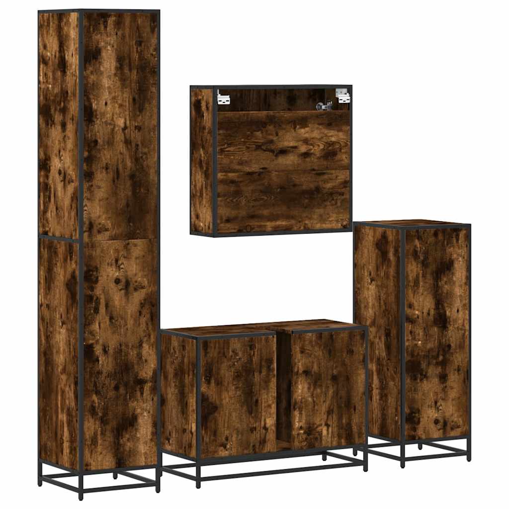 4-delige Badkamermeubelset bewerkt hout gerookt eikenkleurig is nu te koop bij PeponiXL, paradijselijk wonen!