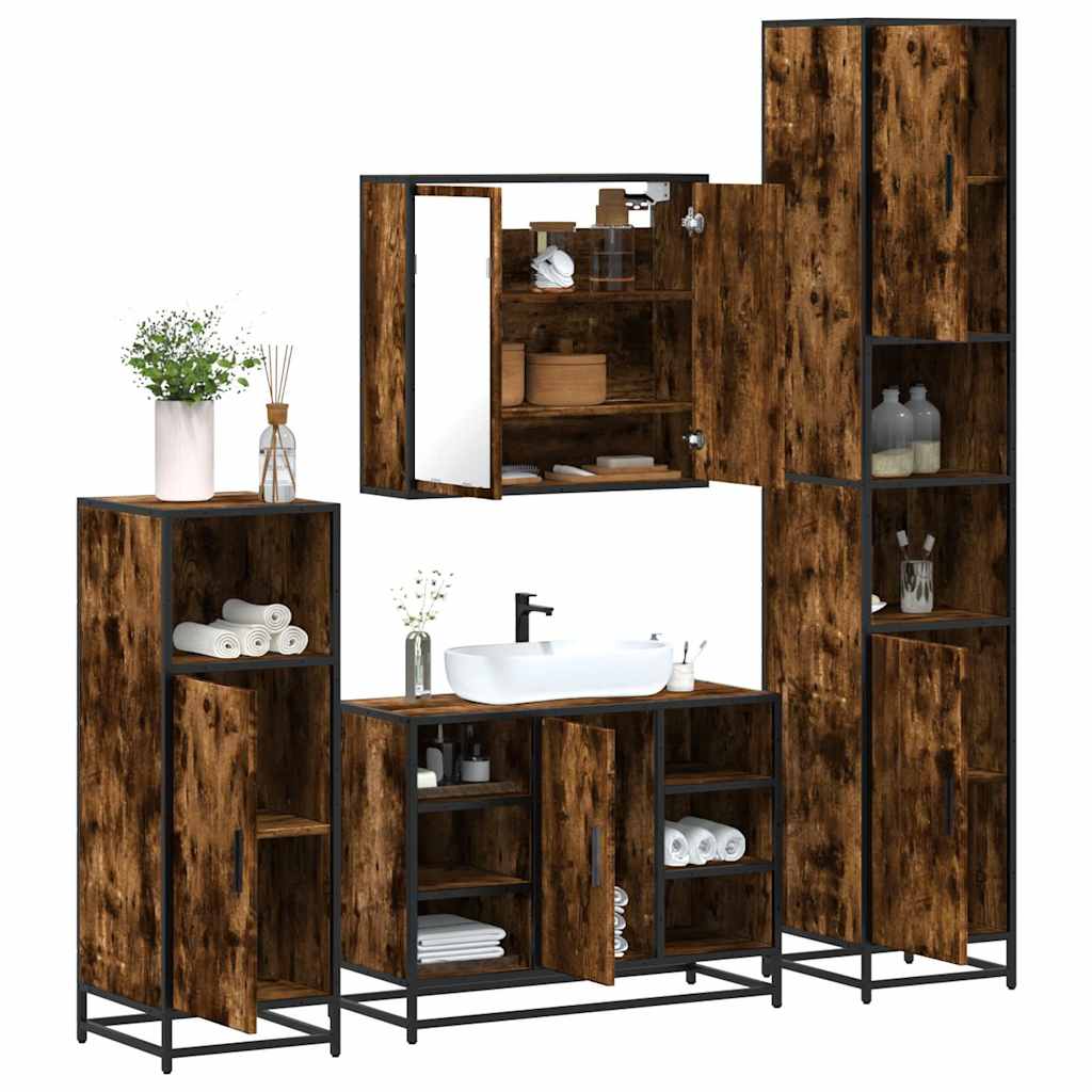 4-delige Badkamermeubelset bewerkt hout gerookt eikenkleurig is nu te koop bij PeponiXL, paradijselijk wonen!