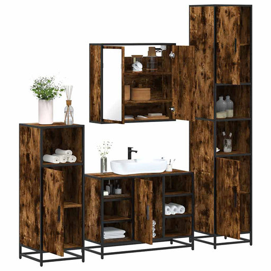 4-delige Badkamermeubelset bewerkt hout gerookt eikenkleurig is nu te koop bij PeponiXL, paradijselijk wonen!