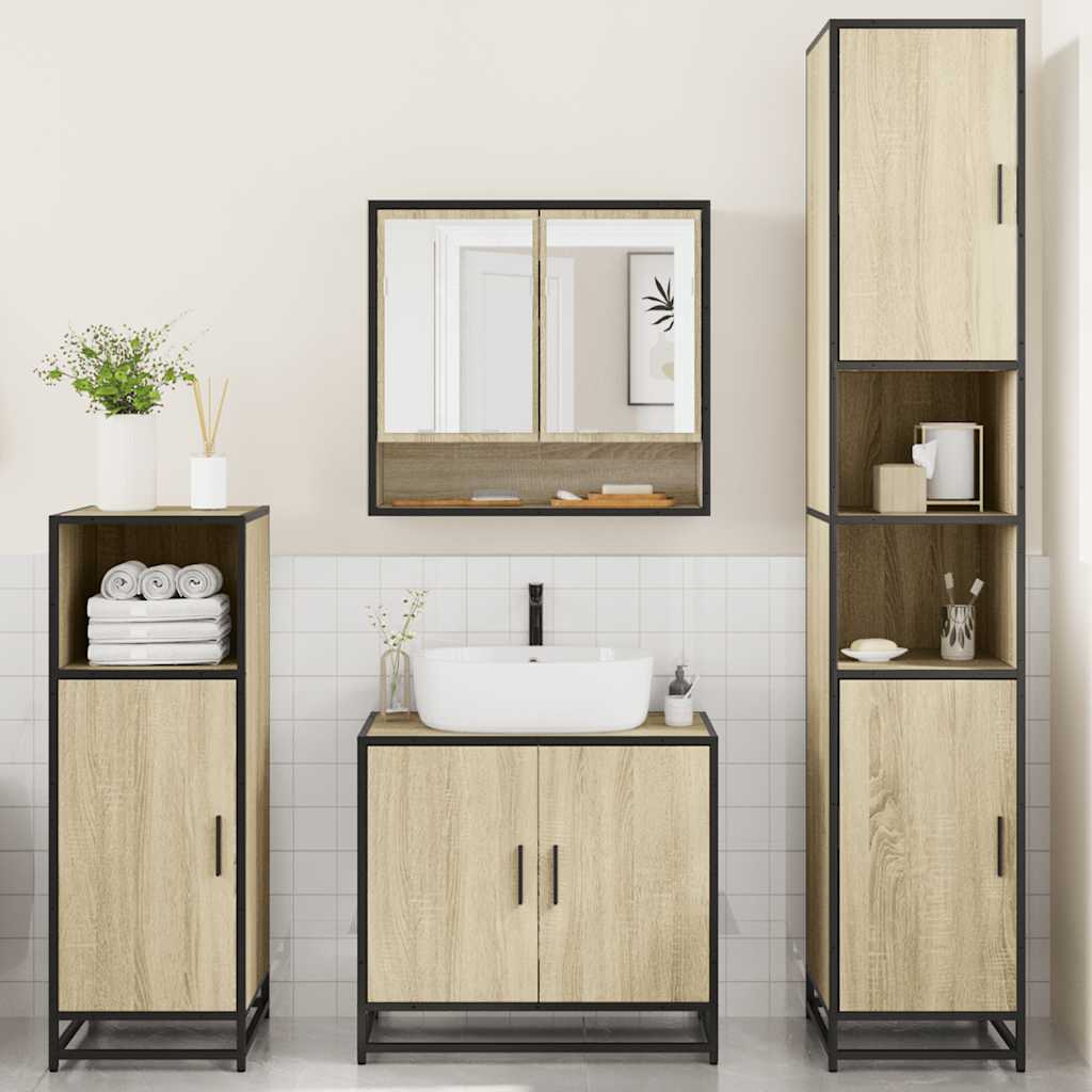 4-delige Badkamermeubelset bewerkt hout sonoma eikenkleurig is nu te koop bij PeponiXL, paradijselijk wonen!
