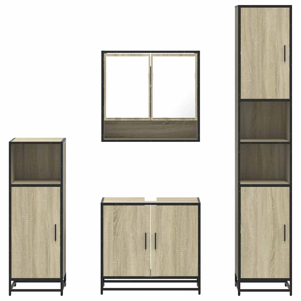 4-delige Badkamermeubelset bewerkt hout sonoma eikenkleurig is nu te koop bij PeponiXL, paradijselijk wonen!
