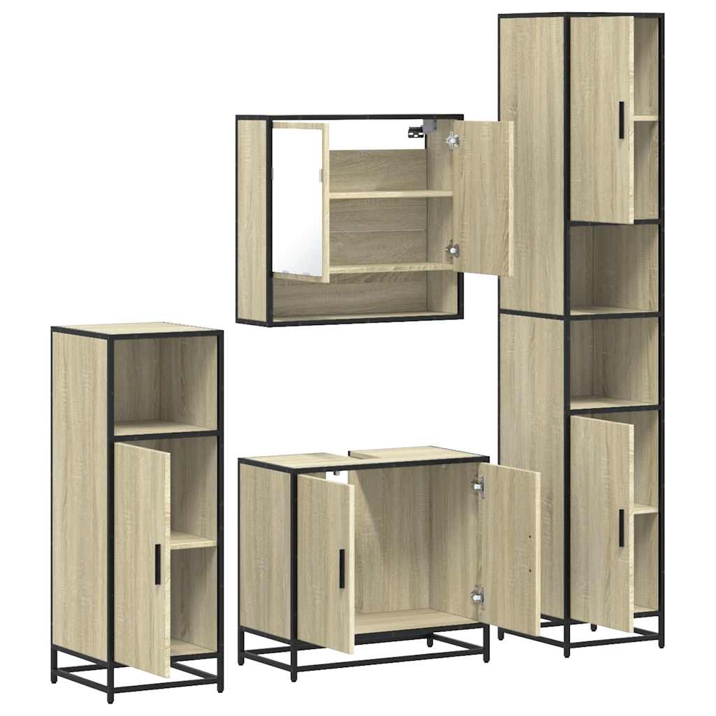 4-delige Badkamermeubelset bewerkt hout sonoma eikenkleurig is nu te koop bij PeponiXL, paradijselijk wonen!