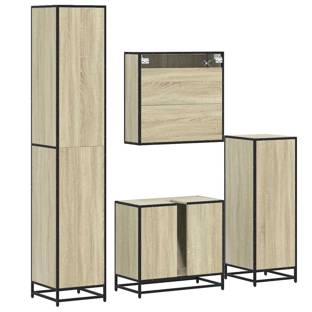 4-delige Badkamermeubelset bewerkt hout sonoma eikenkleurig is nu te koop bij PeponiXL, paradijselijk wonen!