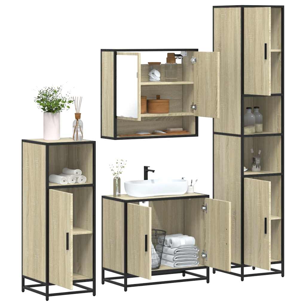 4-delige Badkamermeubelset bewerkt hout sonoma eikenkleurig is nu te koop bij PeponiXL, paradijselijk wonen!