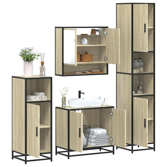4-delige Badkamermeubelset bewerkt hout sonoma eikenkleurig is nu te koop bij PeponiXL, paradijselijk wonen!