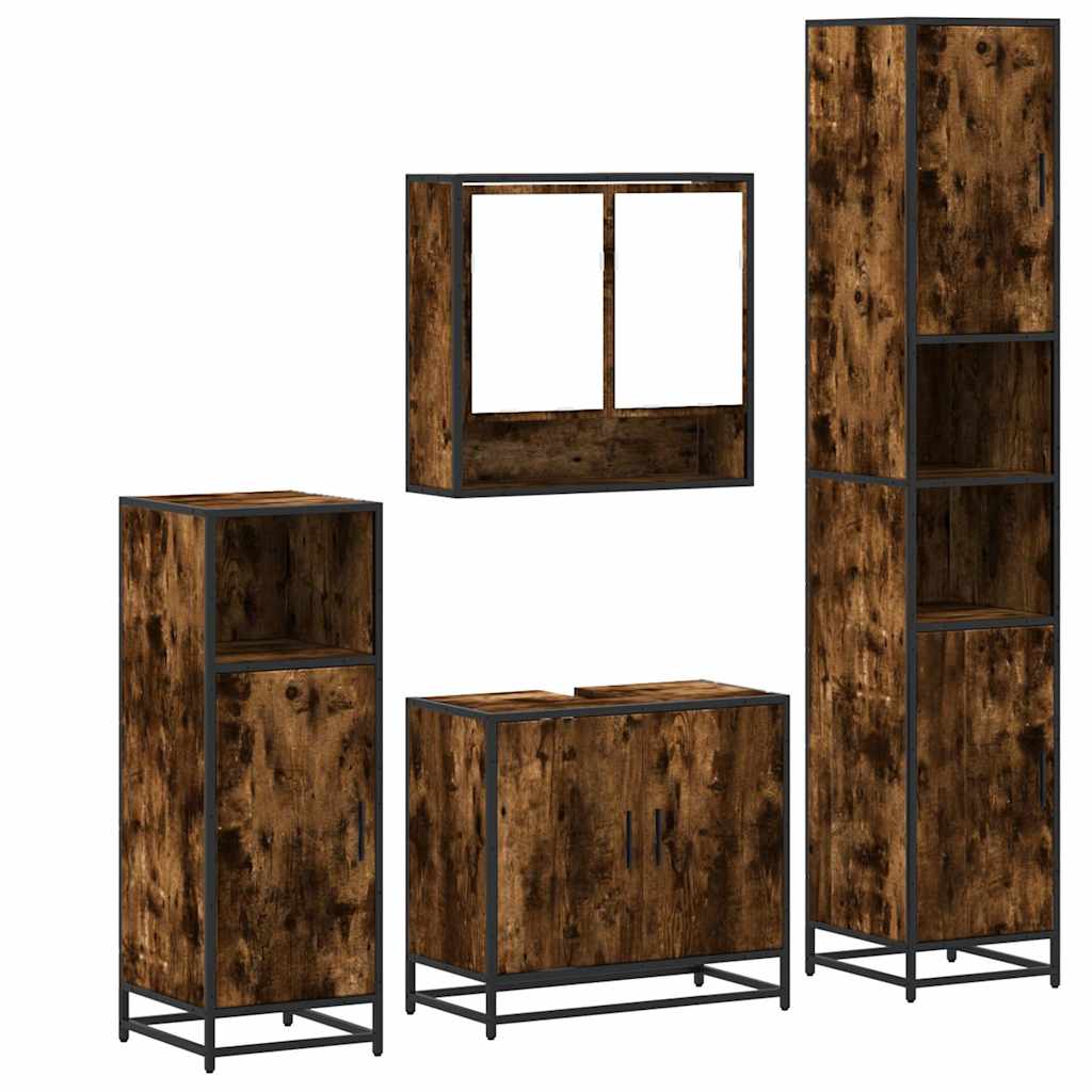 4-delige Badkamermeubelset bewerkt hout gerookt eikenkleurig is nu te koop bij PeponiXL, paradijselijk wonen!