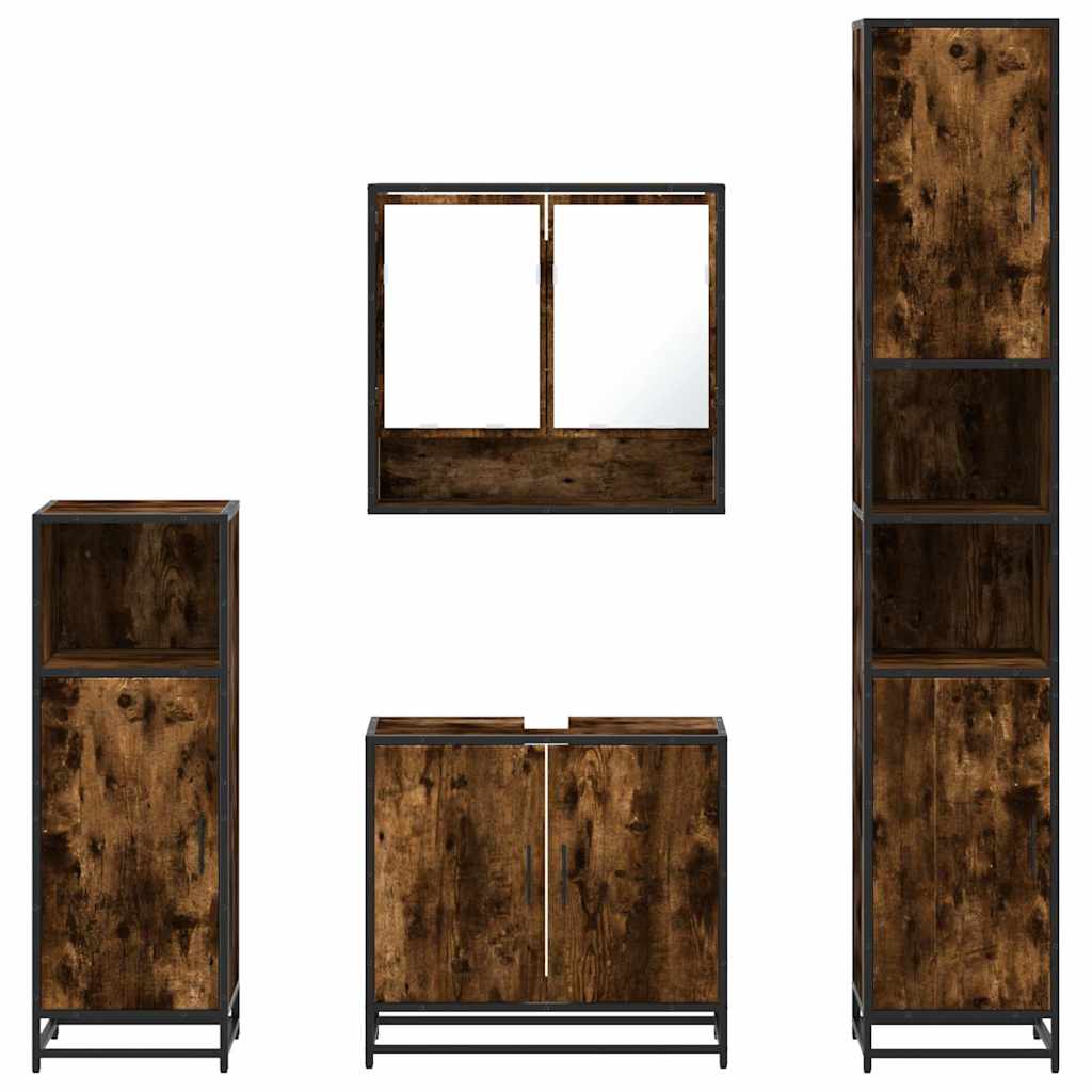 4-delige Badkamermeubelset bewerkt hout gerookt eikenkleurig is nu te koop bij PeponiXL, paradijselijk wonen!