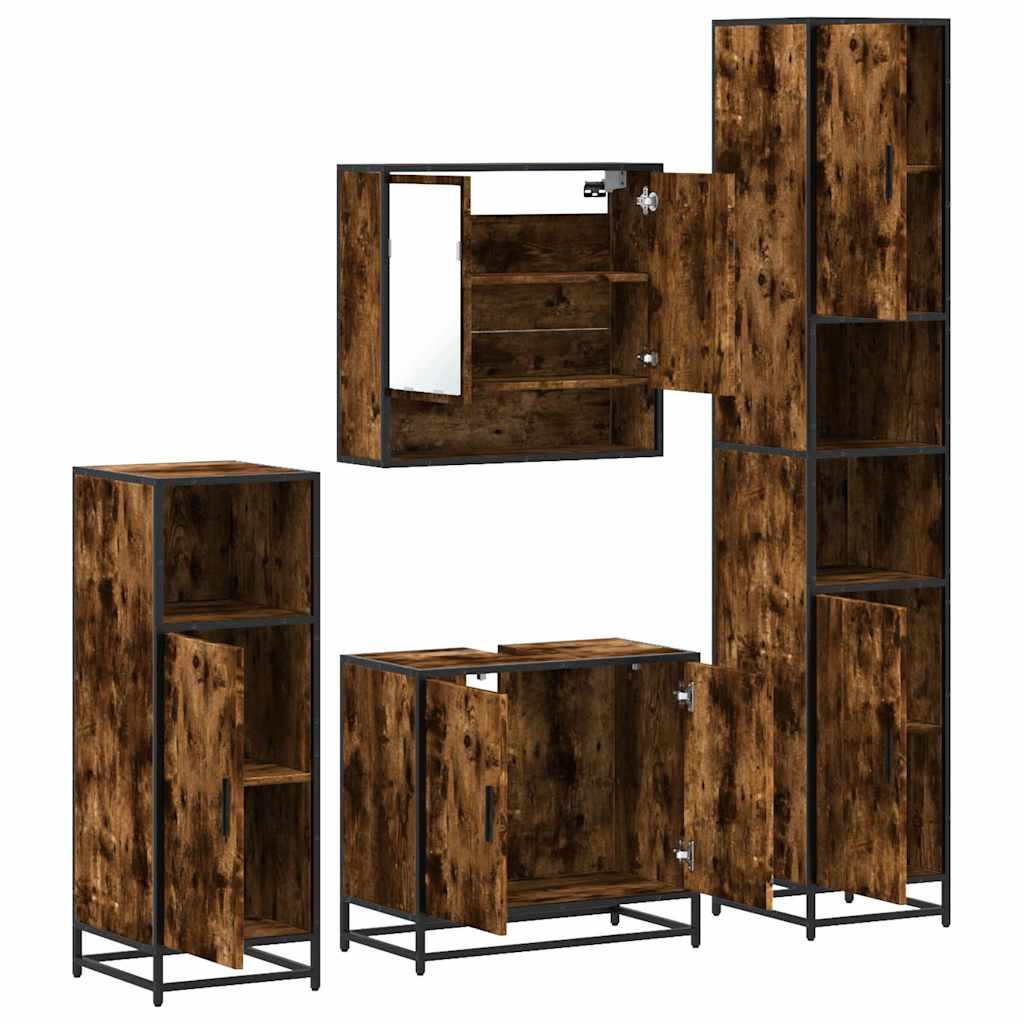 4-delige Badkamermeubelset bewerkt hout gerookt eikenkleurig is nu te koop bij PeponiXL, paradijselijk wonen!