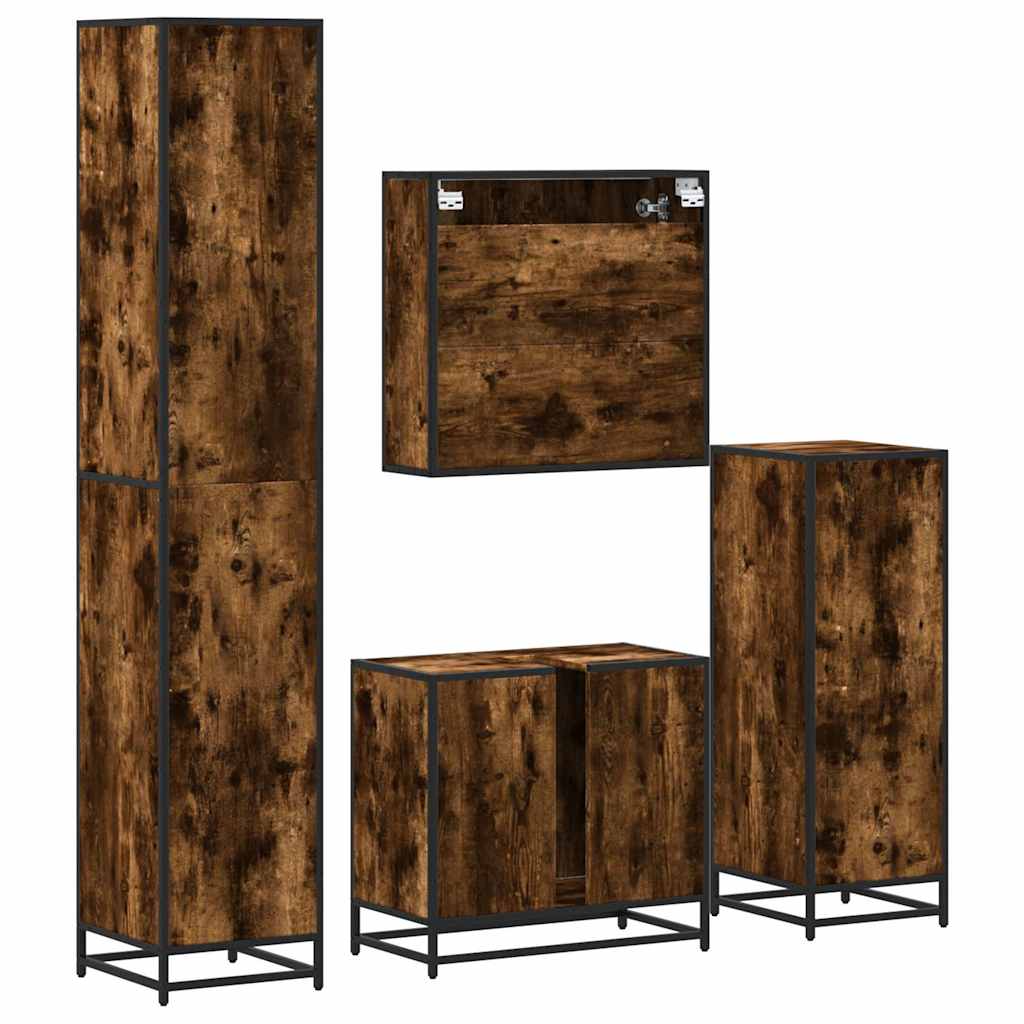 4-delige Badkamermeubelset bewerkt hout gerookt eikenkleurig is nu te koop bij PeponiXL, paradijselijk wonen!