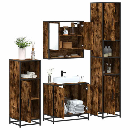 4-delige Badkamermeubelset bewerkt hout gerookt eikenkleurig is nu te koop bij PeponiXL, paradijselijk wonen!