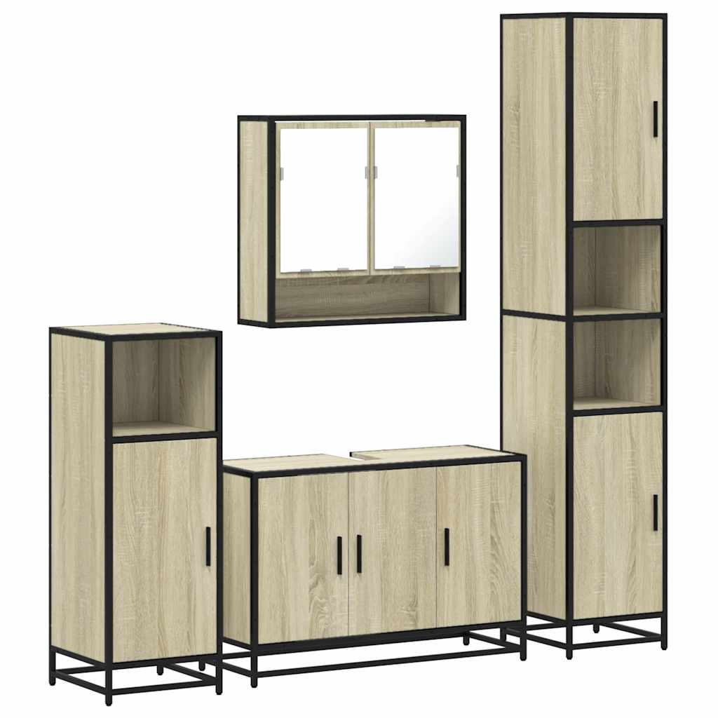 4-delige Badkamermeubelset bewerkt hout sonoma eikenkleurig is nu te koop bij PeponiXL, paradijselijk wonen!