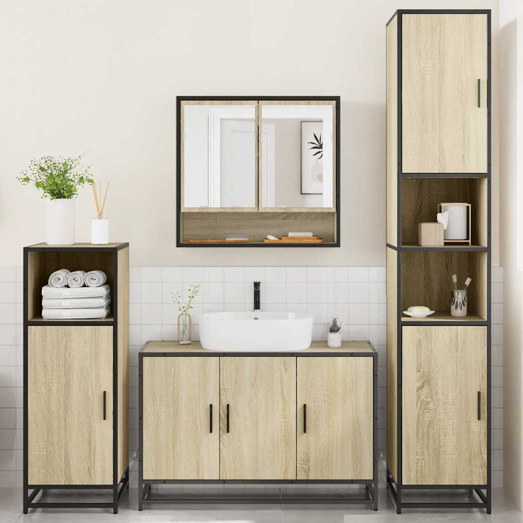 4-delige Badkamermeubelset bewerkt hout sonoma eikenkleurig is nu te koop bij PeponiXL, paradijselijk wonen!