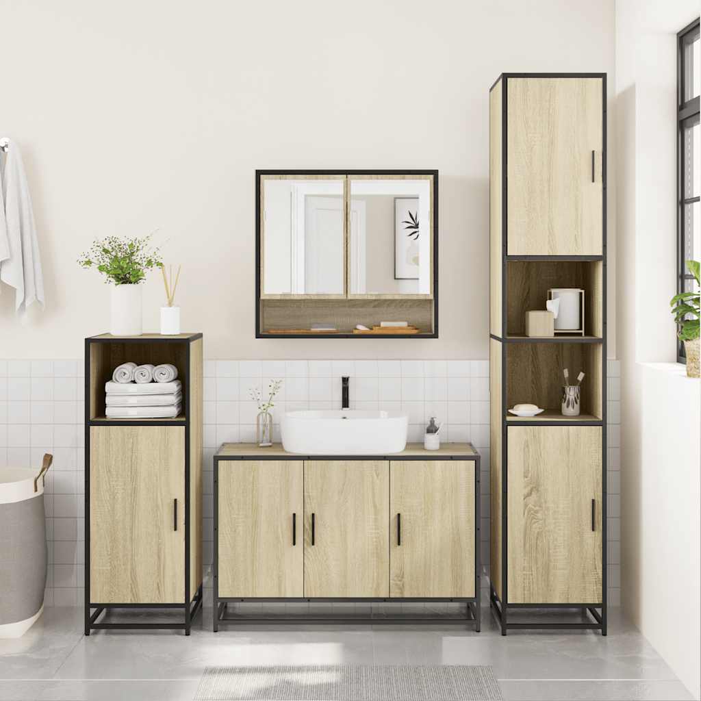 4-delige Badkamermeubelset bewerkt hout sonoma eikenkleurig is nu te koop bij PeponiXL, paradijselijk wonen!