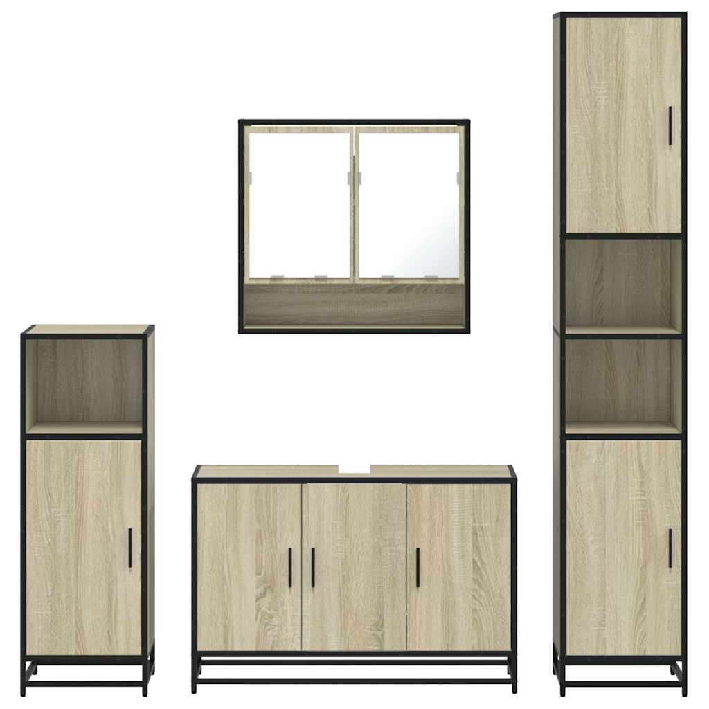 4-delige Badkamermeubelset bewerkt hout sonoma eikenkleurig is nu te koop bij PeponiXL, paradijselijk wonen!