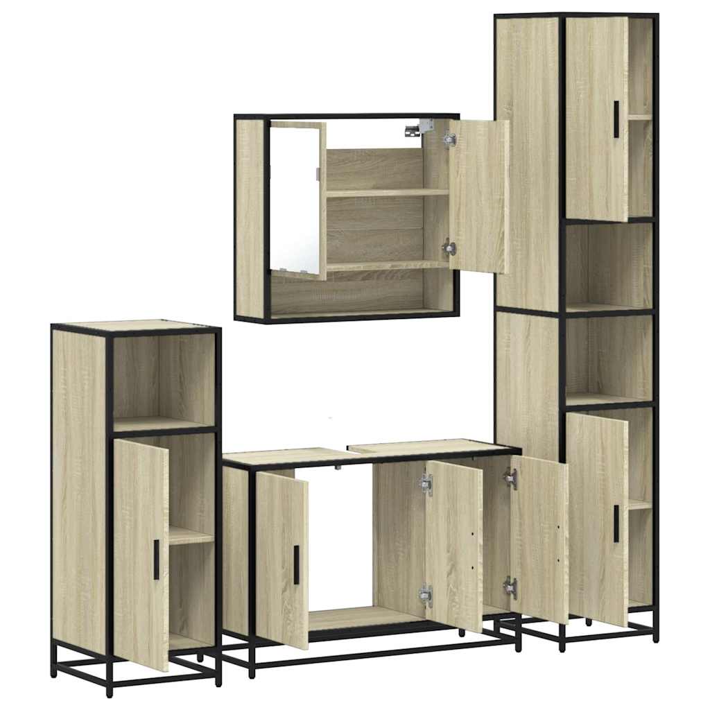 4-delige Badkamermeubelset bewerkt hout sonoma eikenkleurig is nu te koop bij PeponiXL, paradijselijk wonen!