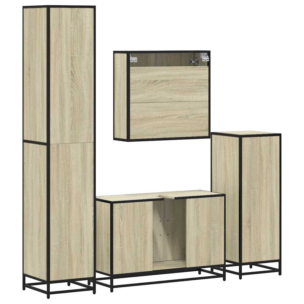 4-delige Badkamermeubelset bewerkt hout sonoma eikenkleurig is nu te koop bij PeponiXL, paradijselijk wonen!